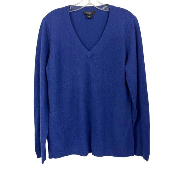 Ann Taylor Cashmere Blue V-Neck Long Sleeve Pullover Sweater - Size Large - Picture 1 of 5
